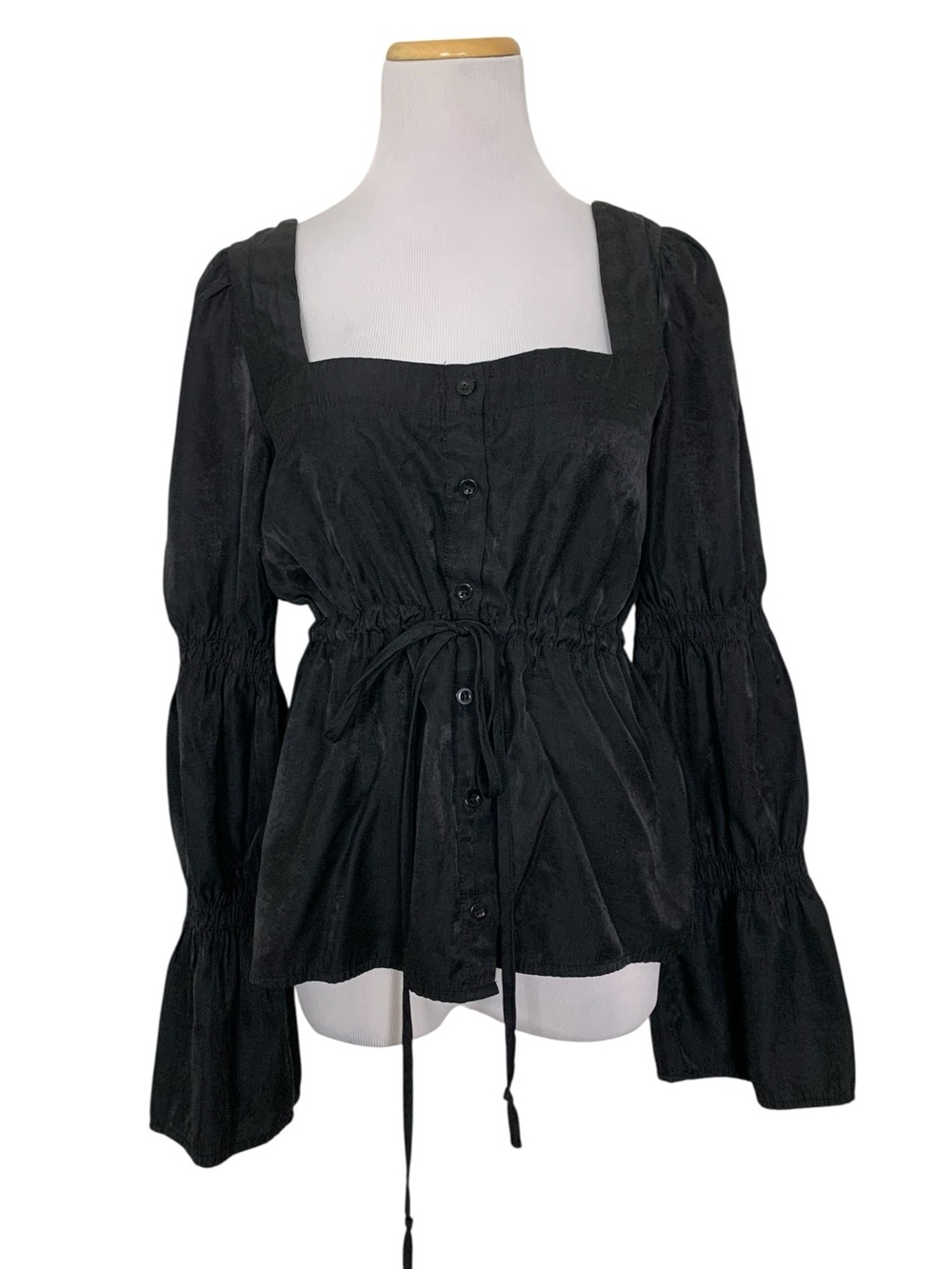 Nasty Gal Square Neck Peasant Top Women’s 6 Black Witchy Princess Sleeves Boho